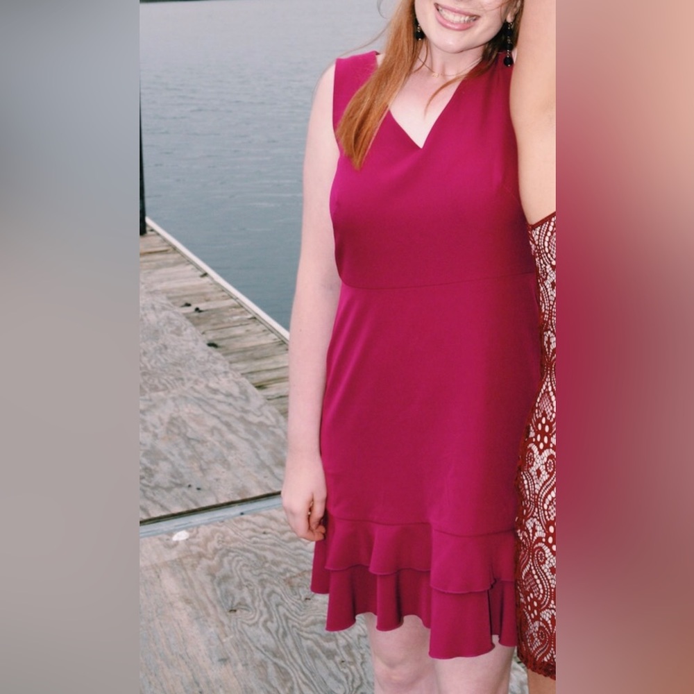Loft Magenta Ruffle Hem Dress